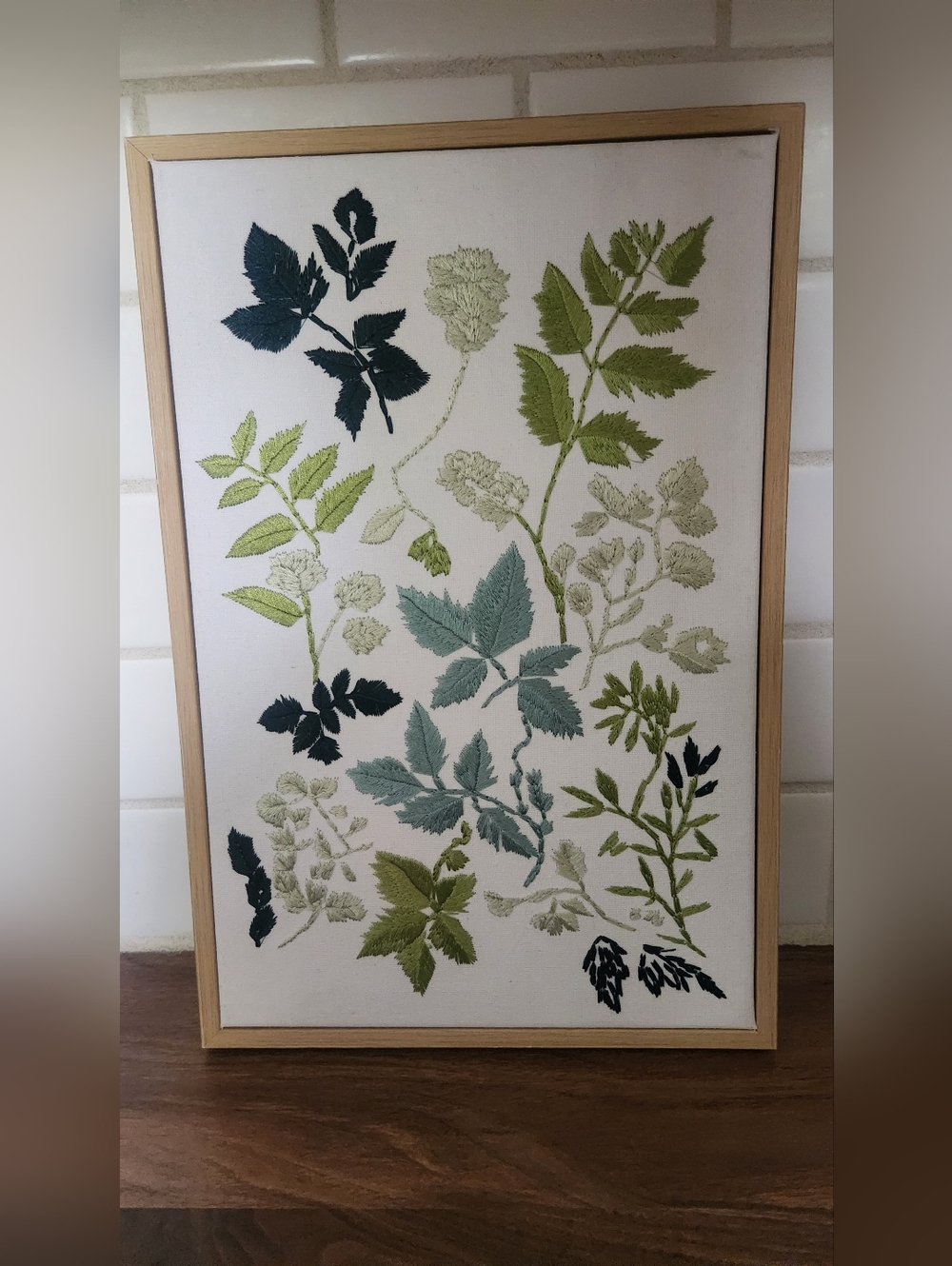 Botanical Green Leaf Embroidered(Crewel) Wall Art - Unbranded
